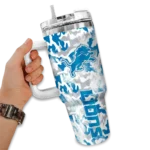 customized detroit lions camo mashup blue white curved tumbler best selling.webp