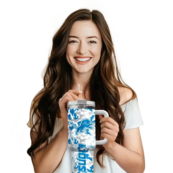 customized detroit lions camo mashup blue white curved tumbler premium grade.webp