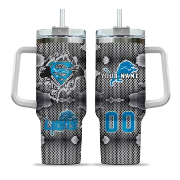 customized detroit lions superman shield blue gray curved tumbler best selling.webp