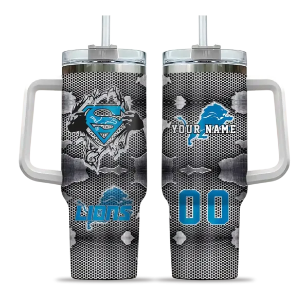 customized detroit lions superman shield blue gray curved tumbler best selling.webp
