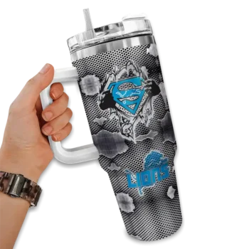 customized detroit lions superman shield blue gray curved tumbler fashion forward.webp