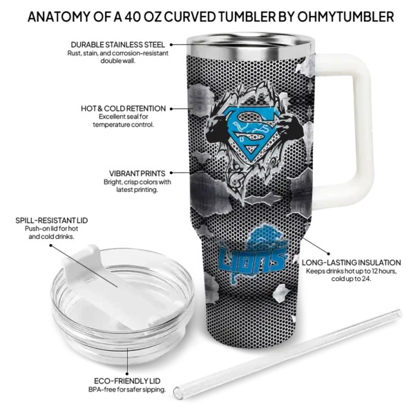 customized detroit lions superman shield blue gray curved tumbler new arrival.webp