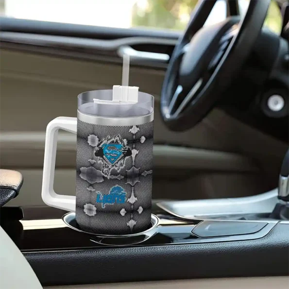 customized detroit lions superman shield blue gray curved tumbler trendy.webp
