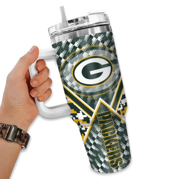 customized green bay packers chevron angle green curved tumbler fashion forward.webp