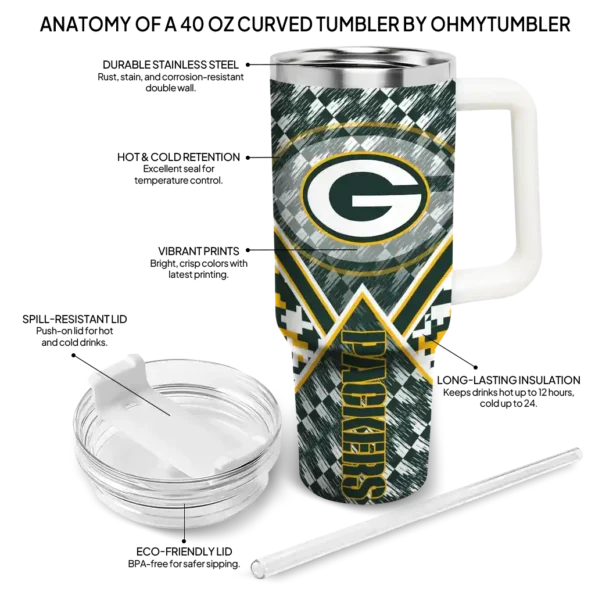 customized green bay packers chevron angle green curved tumbler new arrival.webp