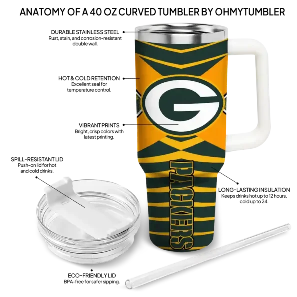customized green bay packers chevron layers green curved tumbler new arrival.webp