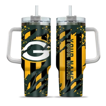 customized green bay packers claw cut green black curved tumbler best selling.webp