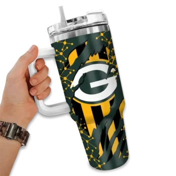 customized green bay packers claw cut green black curved tumbler fashion forward.webp
