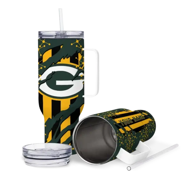 customized green bay packers claw cut green black curved tumbler high quality.webp