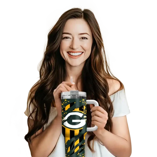 customized green bay packers claw cut green black curved tumbler premium grade.webp