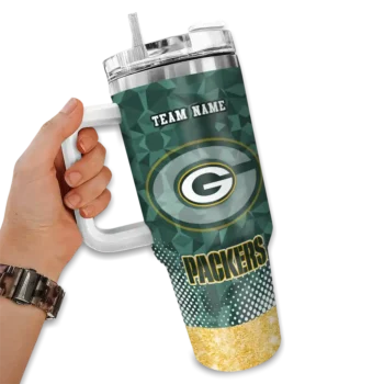 customized green bay packers geometric prism green curved tumbler fashion forward.webp