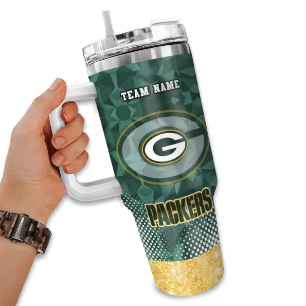 customized green bay packers geometric prism green curved tumbler fashion forward.webp