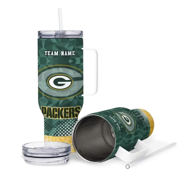 customized green bay packers geometric prism green curved tumbler high quality.webp