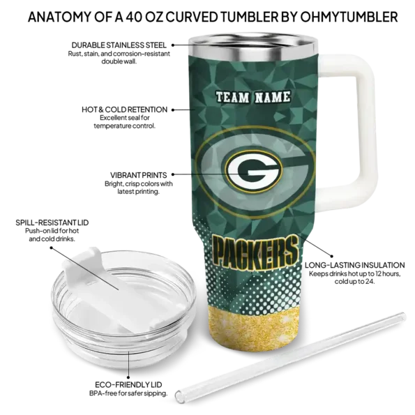 customized green bay packers geometric prism green curved tumbler new arrival.webp