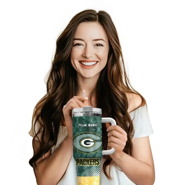 customized green bay packers geometric prism green curved tumbler premium grade.webp