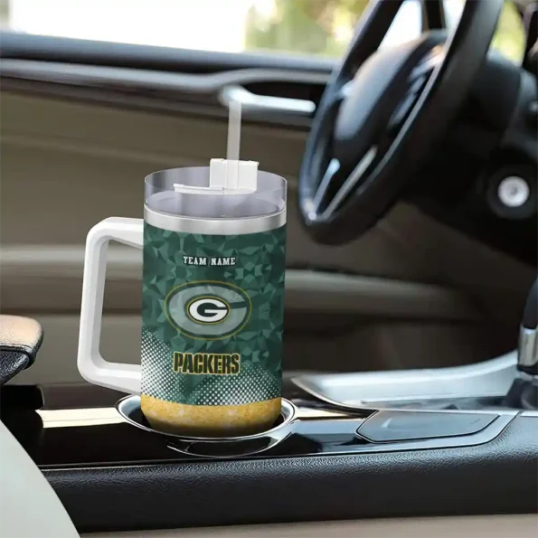 customized green bay packers geometric prism green curved tumbler trendy.webp