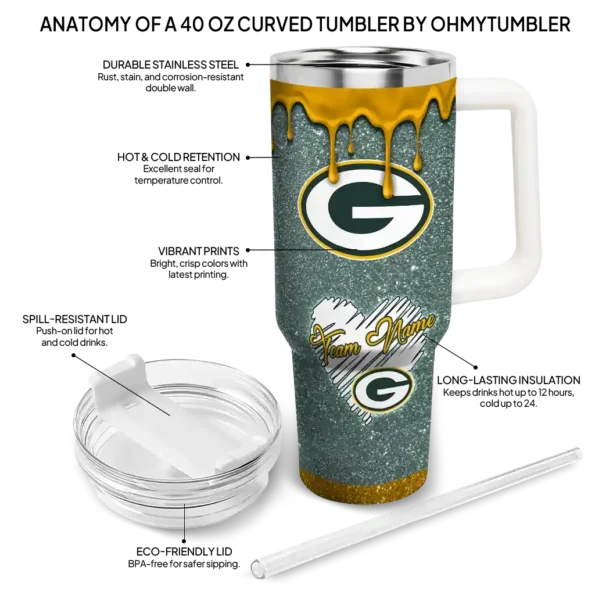 customized green bay packers heart helmet motif green curved tumbler new arrival.webp