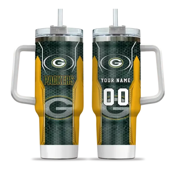 customized green bay packers hexagon armor green curved tumbler best selling.webp