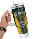customized green bay packers hexagon armor green curved tumbler best selling.webp