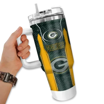 customized green bay packers hexagon armor green curved tumbler fashion forward.webp