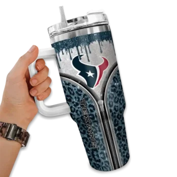 customized houston texans leopard zipper blue curved tumbler fashion forward.webp