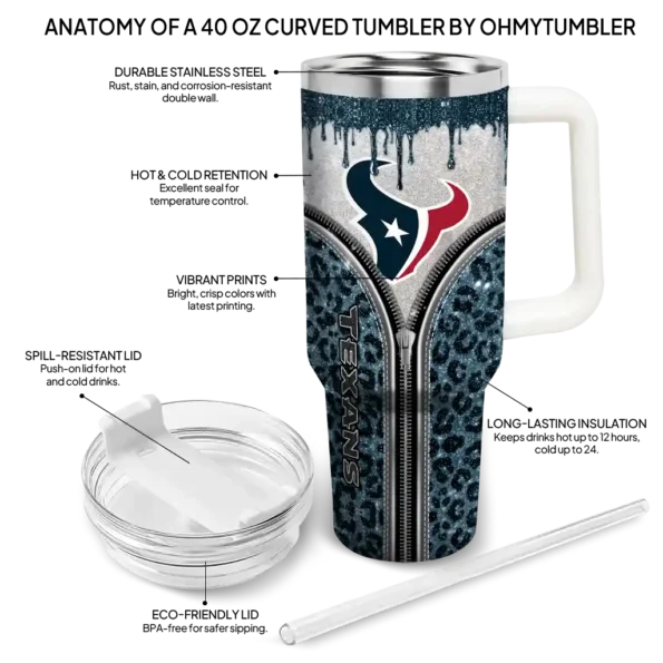 customized houston texans leopard zipper blue curved tumbler new arrival.webp