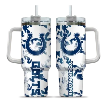 customized indianapolis colts camo mashup blue white curved tumbler best selling.webp