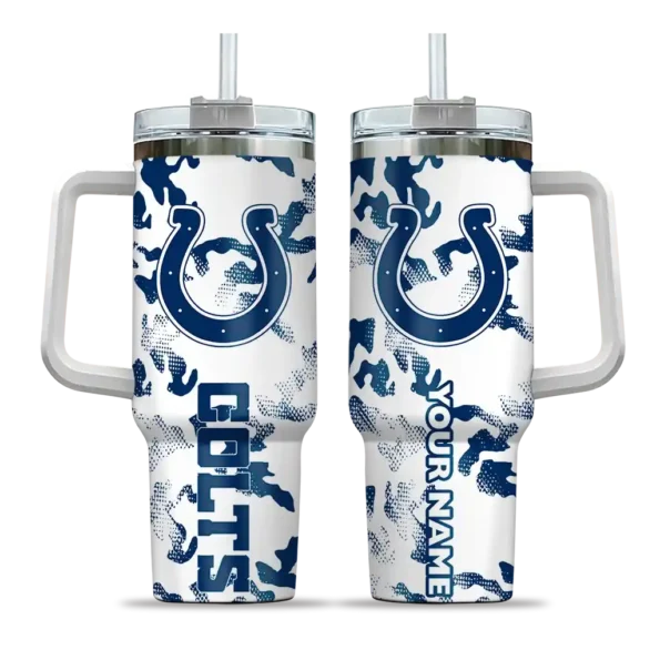 customized indianapolis colts camo mashup blue white curved tumbler best selling.webp