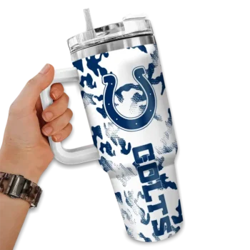 customized indianapolis colts camo mashup blue white curved tumbler fashion forward.webp