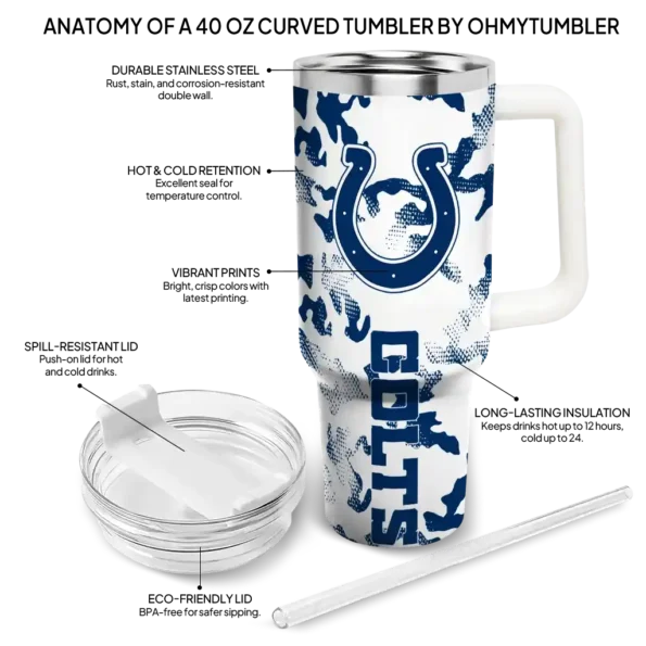 customized indianapolis colts camo mashup blue white curved tumbler new arrival.webp
