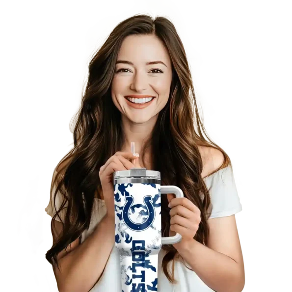 customized indianapolis colts camo mashup blue white curved tumbler premium grade.webp