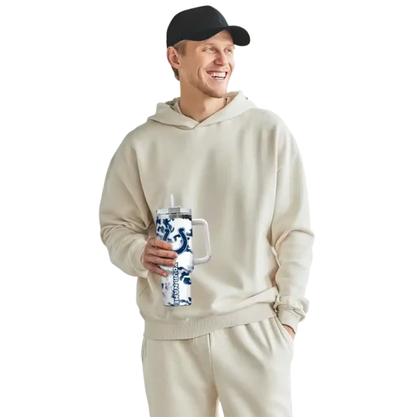 customized indianapolis colts camo mashup blue white curved tumbler top rated.webp