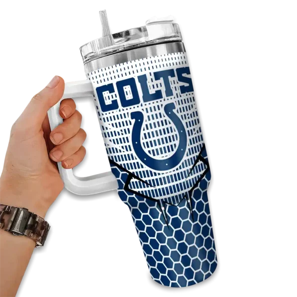 customized indianapolis colts hex texture blue curved tumbler fashion forward.webp