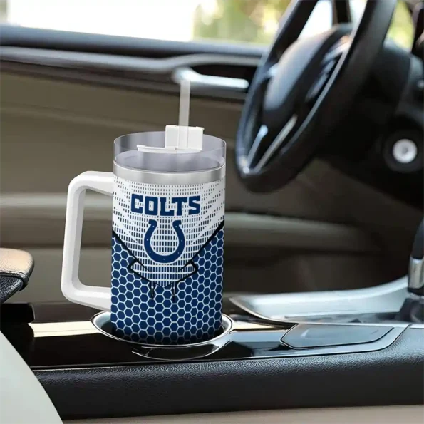 customized indianapolis colts hex texture blue curved tumbler trendy.webp