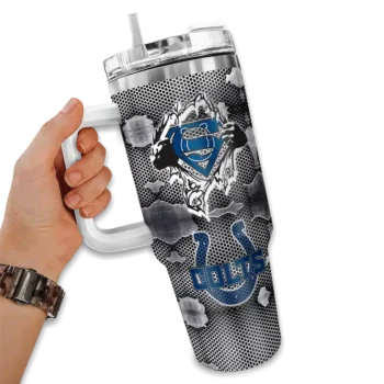 customized indianapolis colts superman shield blue gray curved tumbler fashion forward.webp