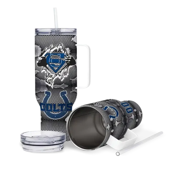 customized indianapolis colts superman shield blue gray curved tumbler high quality.webp