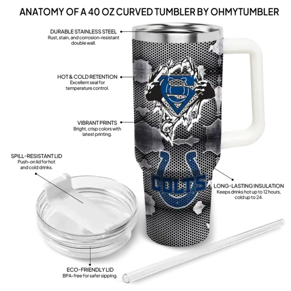 customized indianapolis colts superman shield blue gray curved tumbler new arrival.webp