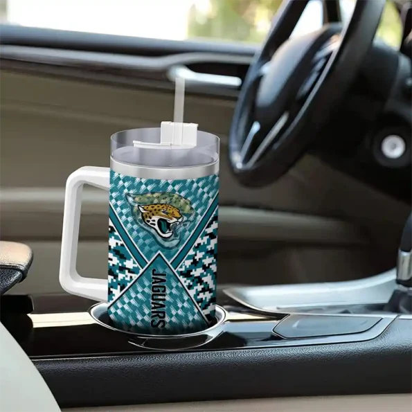 customized jacksonville jaguars chevron angle teal curved tumbler trendy.webp