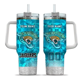 customized jacksonville jaguars geometric prism teal curved tumbler best selling.webp