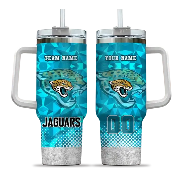 customized jacksonville jaguars geometric prism teal curved tumbler best selling.webp