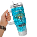 customized jacksonville jaguars geometric prism teal curved tumbler best selling.webp