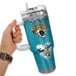 customized jacksonville jaguars heart helmet motif teal curved tumbler best selling.webp