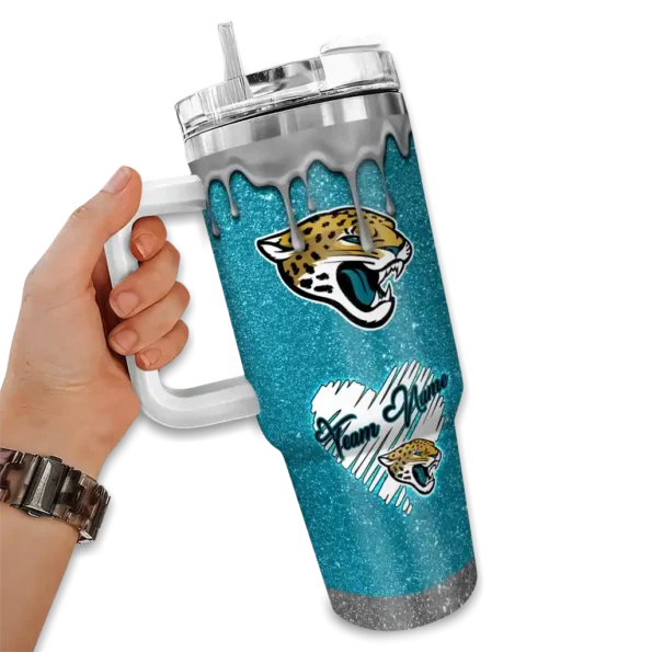 customized jacksonville jaguars heart helmet motif teal curved tumbler fashion forward.webp