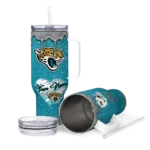 customized jacksonville jaguars heart helmet motif teal curved tumbler best selling.webp