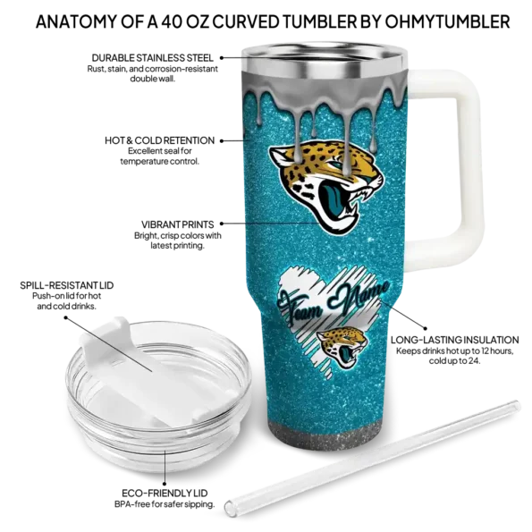 customized jacksonville jaguars heart helmet motif teal curved tumbler new arrival.webp