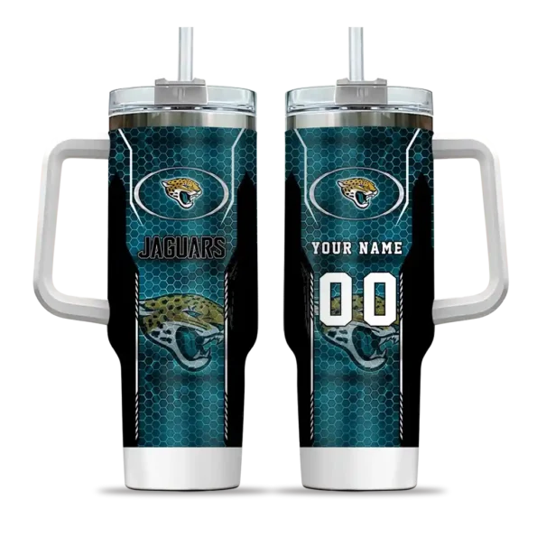 customized jacksonville jaguars hexagon armor teal curved tumbler best selling.webp