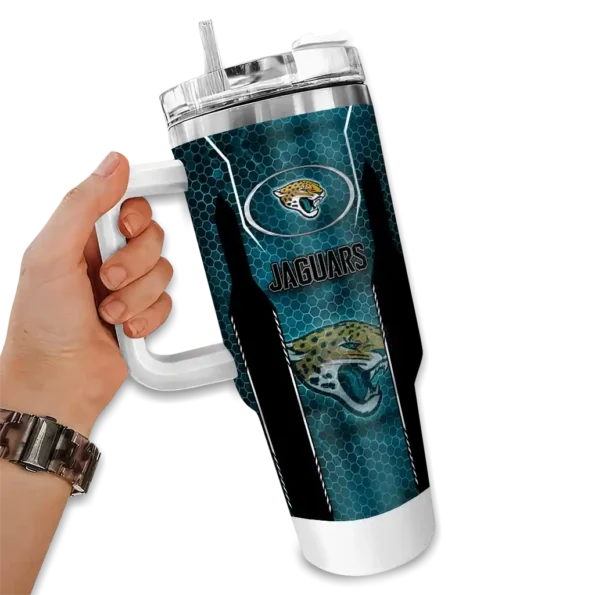 customized jacksonville jaguars hexagon armor teal curved tumbler fashion forward.webp