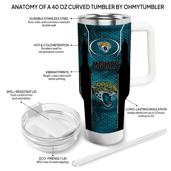 customized jacksonville jaguars hexagon armor teal curved tumbler new arrival.webp