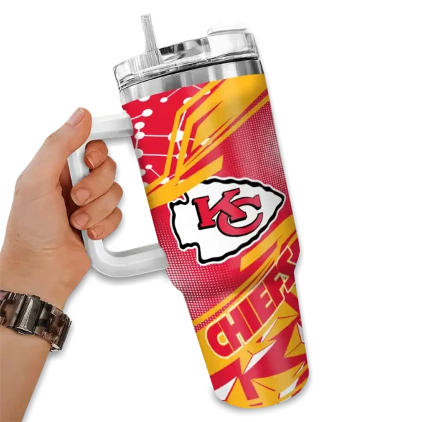 customized kansas city chiefs abstract paths red curved tumbler fashion forward.webp