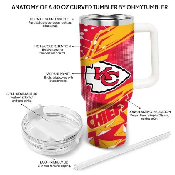 customized kansas city chiefs abstract paths red curved tumbler new arrival.webp